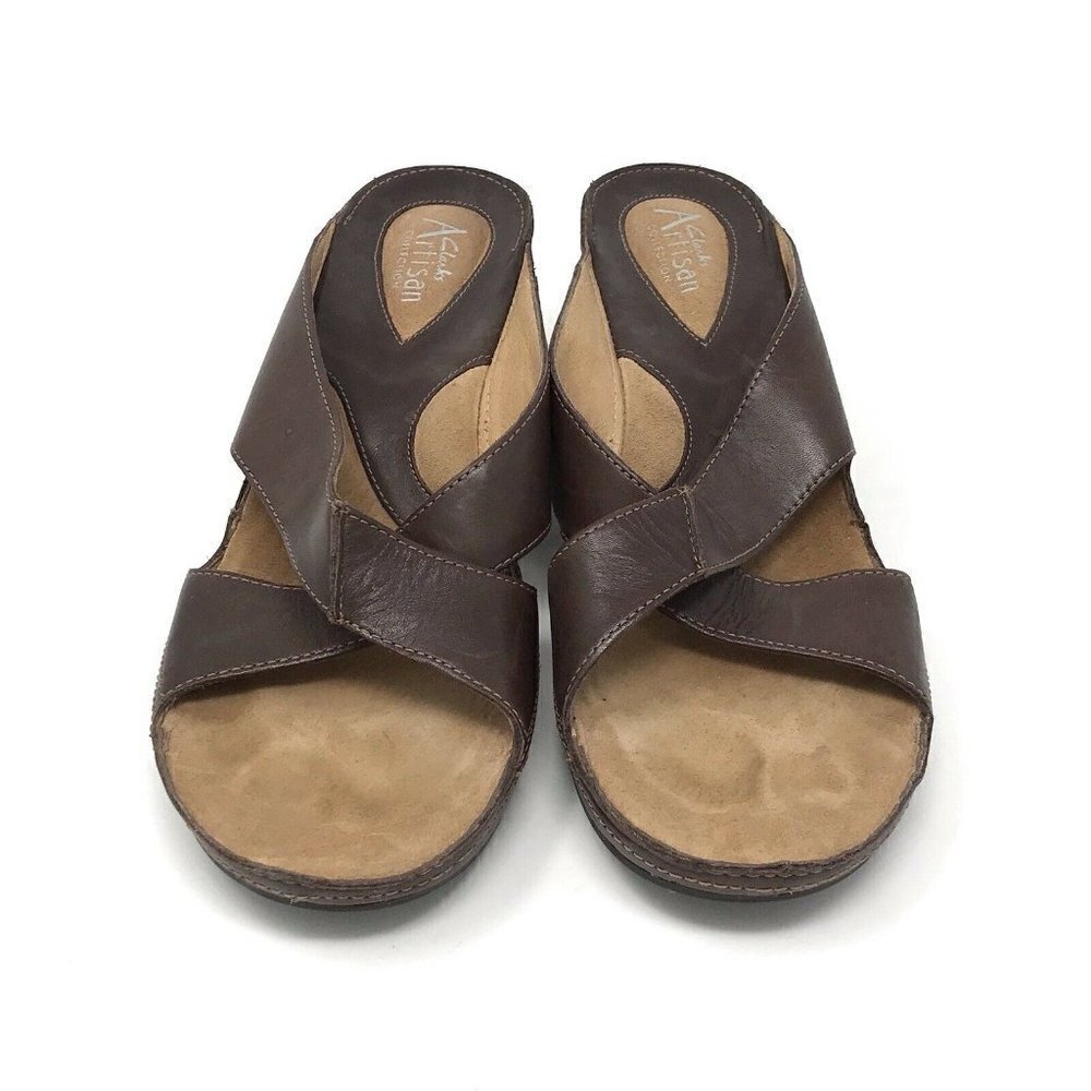 Clarks Brown Leather Sandals - Picture 2 of 8